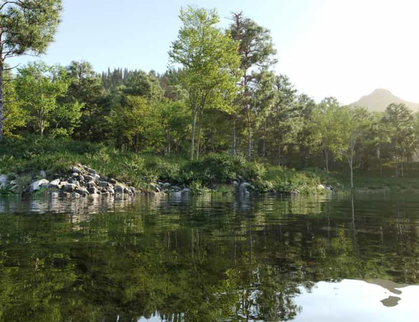 مدل سه بعدی دریاچه و جنگل